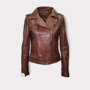 Infinity Ladies Brown Casual Retro Brando Soft Nappa Leather Biker Jacket
